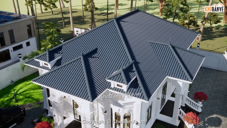 biệt thự 1 tầng,cad biệt thự 1 tầng,bản vẽ biệt thự 1 tầng,biệt thự mái nhật,tân cổ điển mái nhật