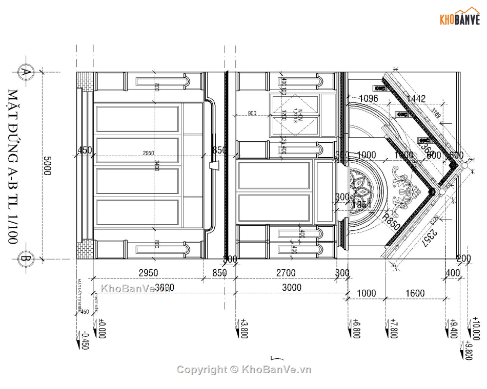 thiết kế nhà phố,nhà phố,nhà mái thái 5m,kiến trúc 2 tầng,hồ sơ thi công,nhà phố 5x20m