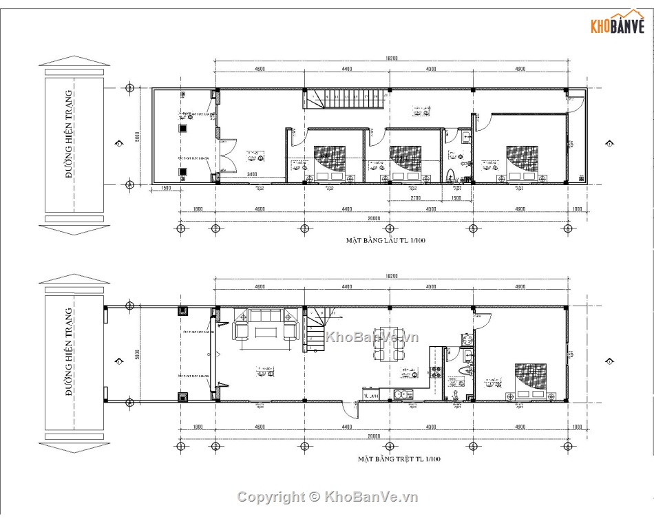 thiết kế nhà phố,nhà phố,nhà mái thái 5m,kiến trúc 2 tầng,hồ sơ thi công,nhà phố 5x20m