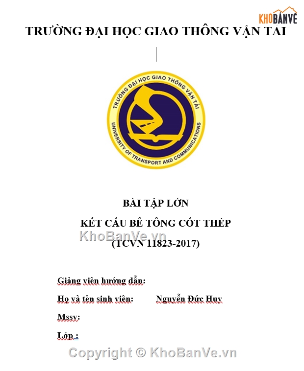 ĐỒ ÁN BÊ TÔNG CỐT THÉP,BÀI TẬP LỚN BÊ TÔNG CỐT THÉP,BÊ TÔNG CỐT THÉP TRƯỜNG GTVT