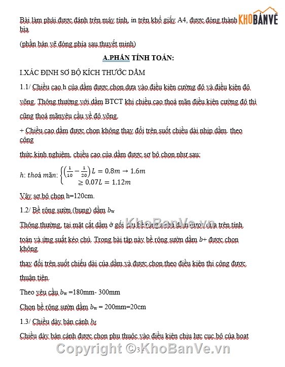 ĐỒ ÁN BÊ TÔNG CỐT THÉP,BÀI TẬP LỚN BÊ TÔNG CỐT THÉP,BÊ TÔNG CỐT THÉP TRƯỜNG GTVT