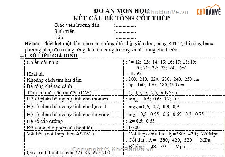 đồ án BTCT 1,Đồ án BTCT,Dầm T L=13m No3