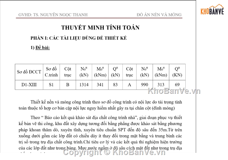 Đồ án nền móng,Đồ án,Đồ án nền móng BH1,dự án sinh viên,cad nền móng