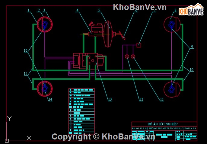 Đồ án thuyết minh xe,thiết kế xe,file cad hệ thống phanh xe,phanh xe ISUZU D-MAX LS