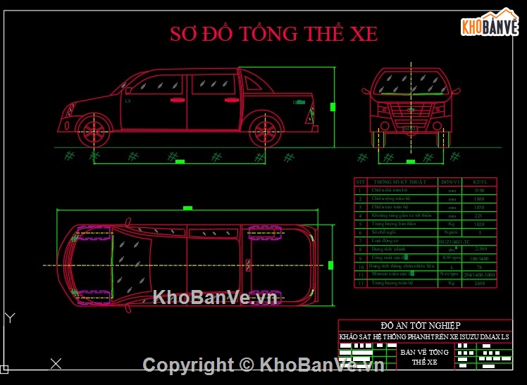 Đồ án thuyết minh xe,thiết kế xe,file cad hệ thống phanh xe,phanh xe ISUZU D-MAX LS