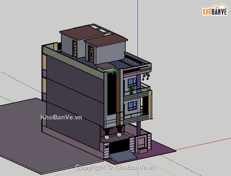 Nhà phố 3 tầng,model su nhà phố 3 tầng,sketchup nhà phố 3 tầng