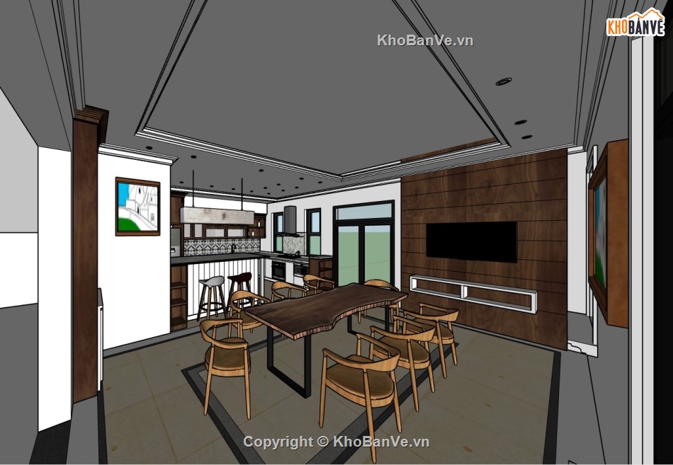 sketchup nội thất bếp,model bếp,mẫu sketchup nội thất