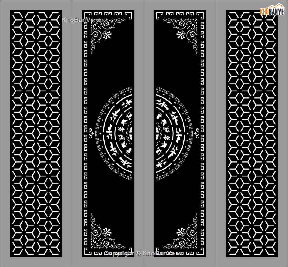 Cổng 4 cánh trống đồng,cổng 4 cánh,file dxf cổng 4 cánh