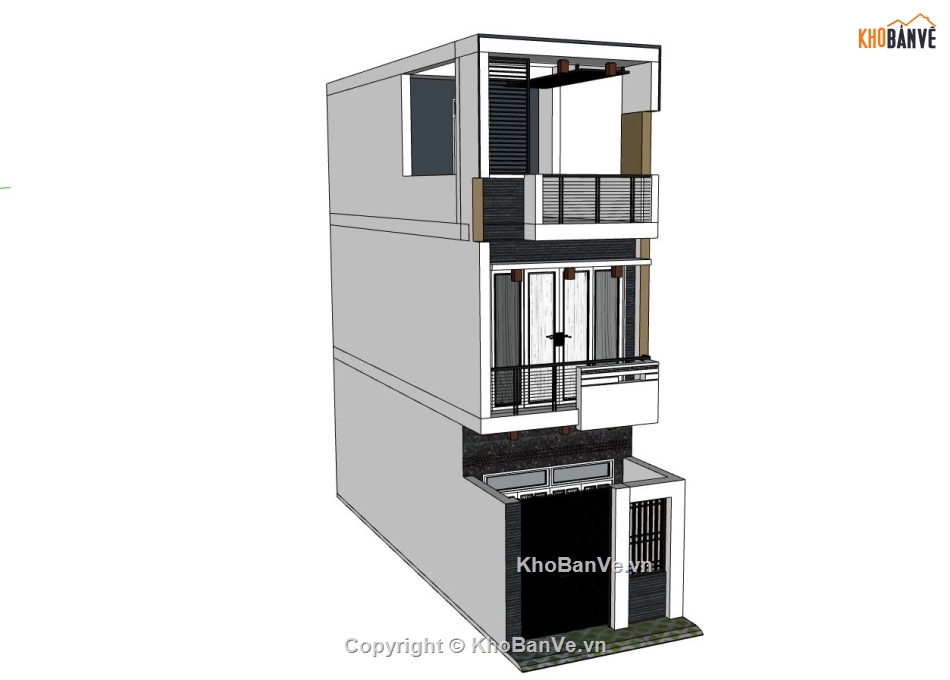 nhà phố 3 tầng,sketchup nhà lô phố,ngoại thất nhà lô phố,mẫu nhà phố hiện đại