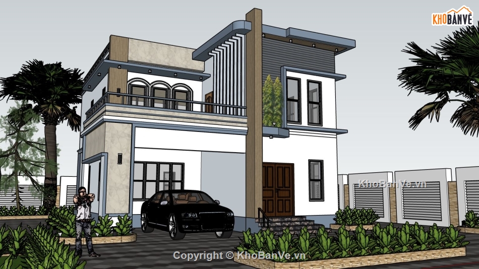 villa sketchup,biệt thự villa 2 tầng,sketchup villa hiện đại,mẫu villa đẹp