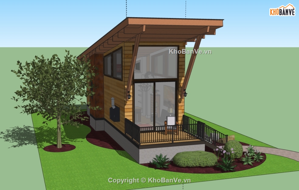 3d nhà bungalow,file su nhà bungalow,file sketchup nhà bungalow,model su nhà bungalow