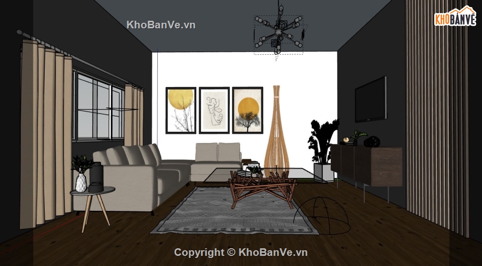 phòng khách 3d,Model 3d phòng khách,file sketchup phòng khách,phòng khách hiện đại