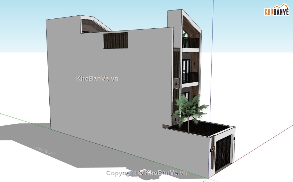 nhà phố 3 tầng,file sketchup nhà phố hiện đại,phối cảnh nhà phố