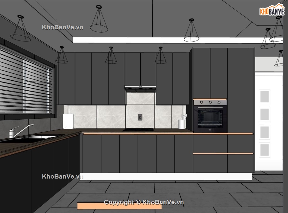 phòng bếp sketchup,phòng bếp hiện đại,model phòng bếp đẹp,file sketchup phòng bếp