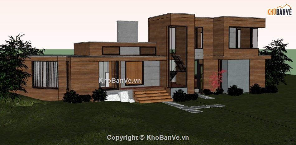 dựng sketchup biệt thự 2 tầng,file 3d su nhà biệt thự 2 tầng,bao cảnh biệt thự model su