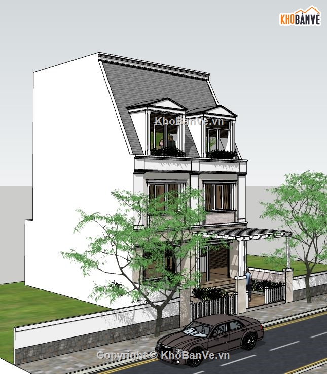 file biệt thự 3 tầng sketchup,biệt thự 3 tầng model su,phối cảnh biệt thự 3 tầng,biệt thự 3 tầng mái bằng