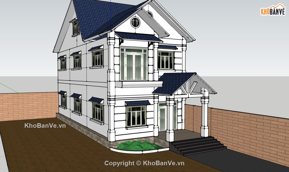 thiết kế nhà 2 tầng,mẫu nhà 2 tầng sketchup,nhà 2 tầng 3d su,phối cảnh nhà 2 tầng