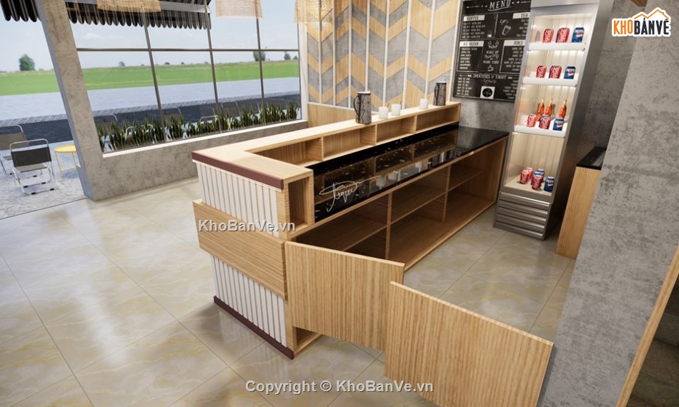 sketchup quán cafe,quán cafe sketchup,mẫu quán cafe đẹp,model su quán cafe