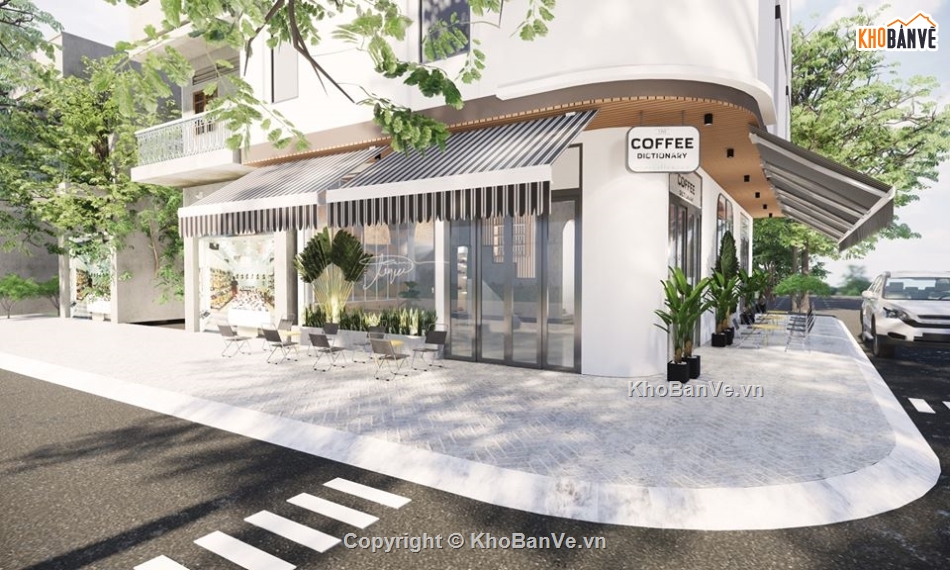 sketchup quán cafe,quán cafe sketchup,mẫu quán cafe đẹp,model su quán cafe