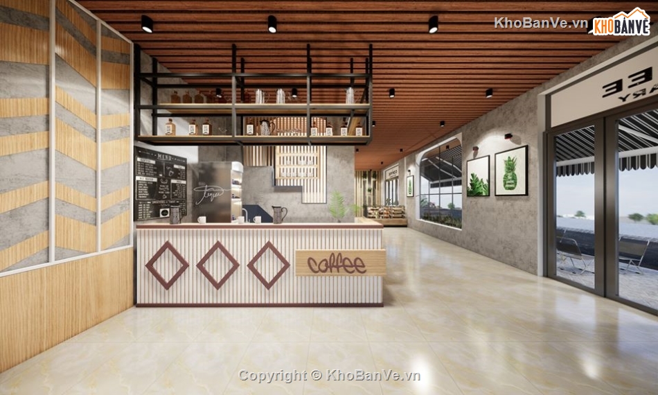 sketchup quán cafe,quán cafe sketchup,mẫu quán cafe đẹp,model su quán cafe