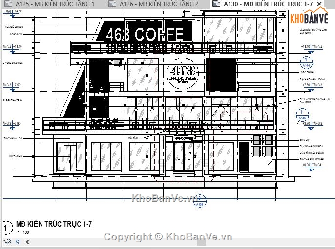 quán cafe,quán cà phê,bản vẽ quán caffe,quán coffee