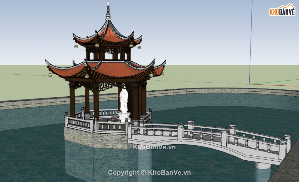 Model sketchup chùa,file sketchup chùa quế,bản vẽ chùa 3d