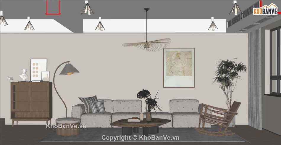 sketchup phòng khách,phòng khách hiện đại,phối cảnh phòng ngủ