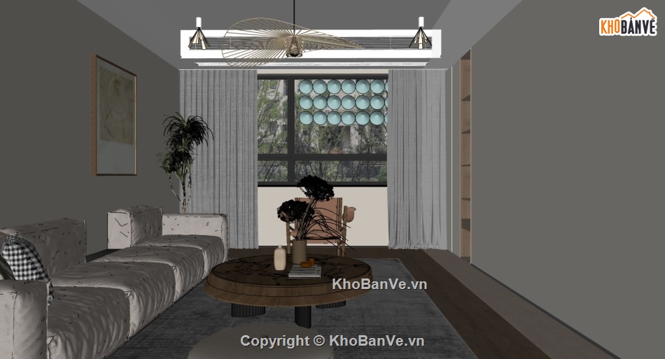 sketchup phòng khách,phòng khách hiện đại,phối cảnh phòng ngủ