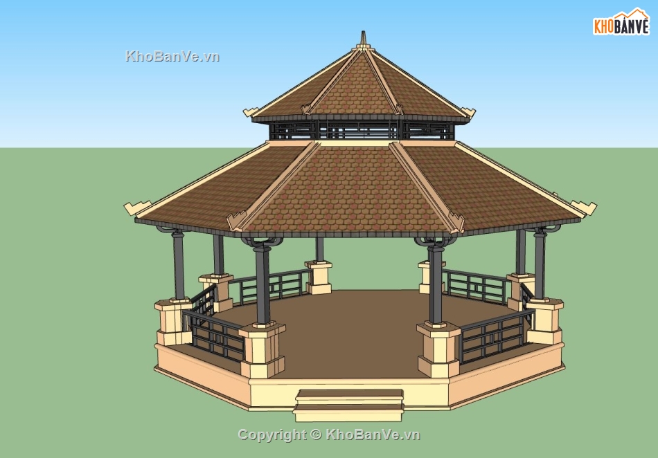 su chòi bát giác,model sketchup chòi bác giác,phối cảnh chòi bát giác,file sketchup chòi bát giác