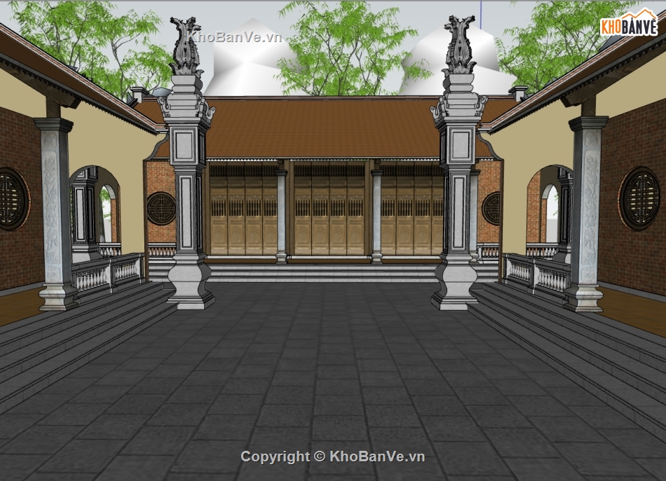 nhà ba gian,sketchup nhà ba gian,nhà ba gian sketchup