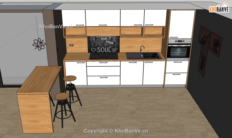 phòng bếp,nội thất phòng bếp,sketchup phòng bếp