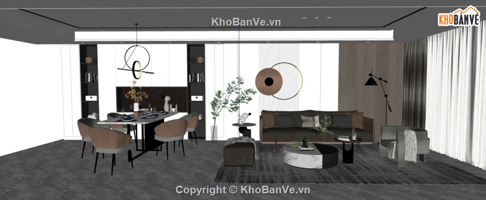 file 3d su phòng khách bếp,Model 3d dựng phòng khách,phòng khách bếp dựng sketchup,phòng khách file 3d su