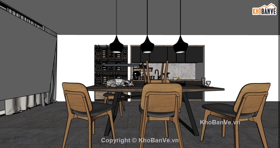 phòng bếp thiết kế 3d,su nội thất bếp ăn,model su nội thất bếp,su nội thất nhà bếp
