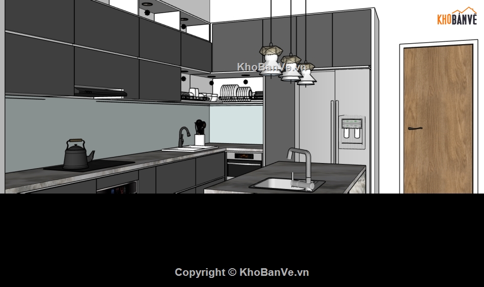 dựng nội thất phòng bếp file su,file sketchup phòng bếp,bếp ăn dựng 3d su