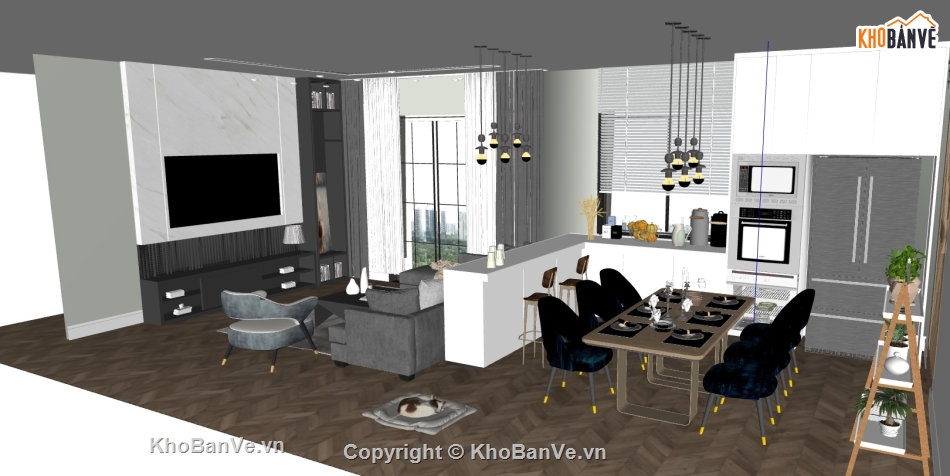 sketchup phòng khách hiện đại,phòng khách dựng sketchup,phòng khách hiện đại file sketchup