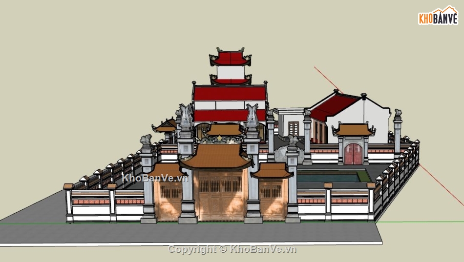 Đền xóm 3 Hải Dương,file su đền thờ,sketchup đền thờ,model su đền thờ
