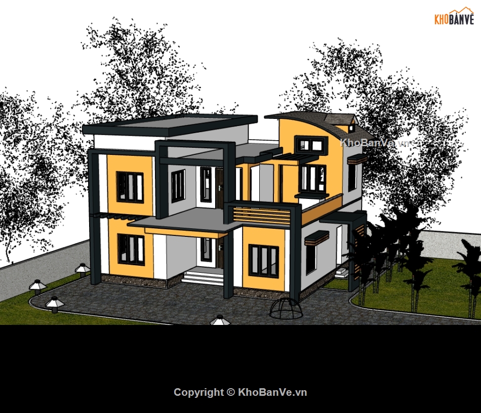 biệt thự 2 tầng,su nhà biệt thự,sketchup biệt thự