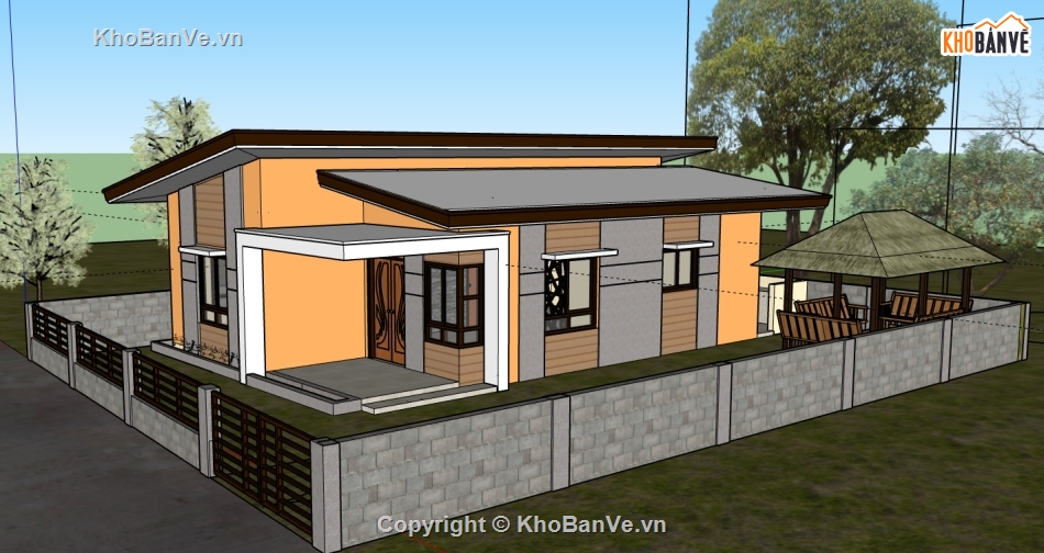 File 3d nhà 1 tầng,model 3d nhà 1 tầng,3d nhà 1 tầng,sketchup 3d nhà 1 tầng