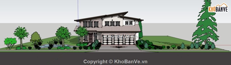 biệt thự 2 tầng mái lệch file su,dựng model su biệt thự 2 tầng,thiết kế file sketchup biệt thự 2 tầng