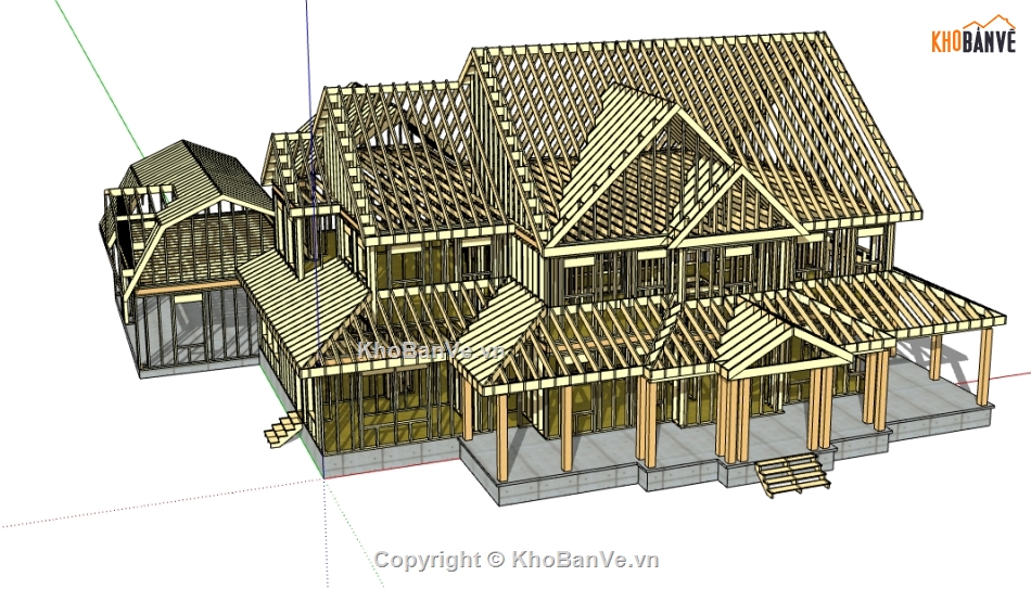 khung nhà biệt thự file sketchup,thiết kế khung biệt thự 2 tầng,dựng model su biệt thự