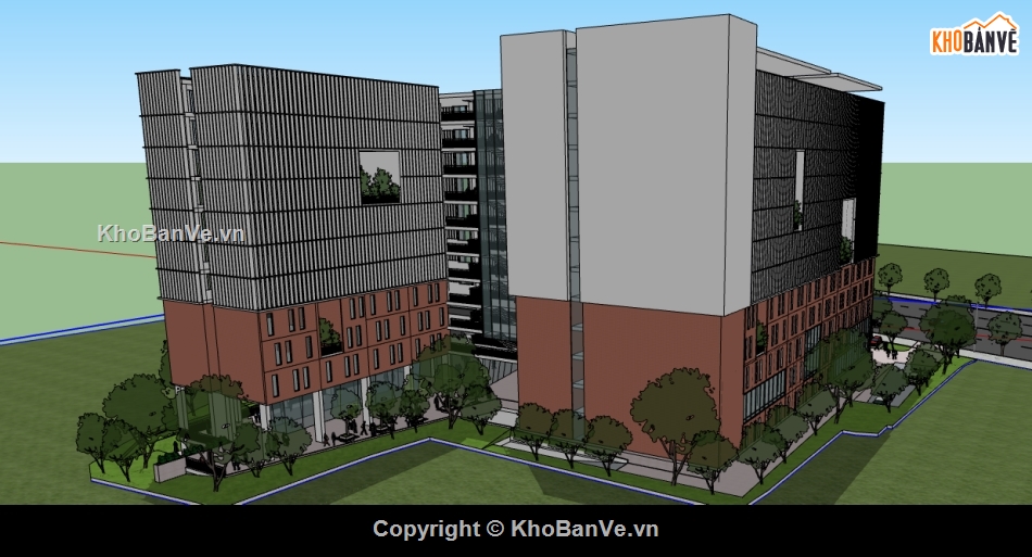 thiết kế trường đại học file su,sketchup dựng trường đại học,đại học HUFLIT dựng 3d su