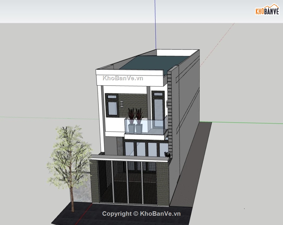 nhà phố 2 tầng,file sketchup nhà phố 2 tầng,nhà phố hiện đại