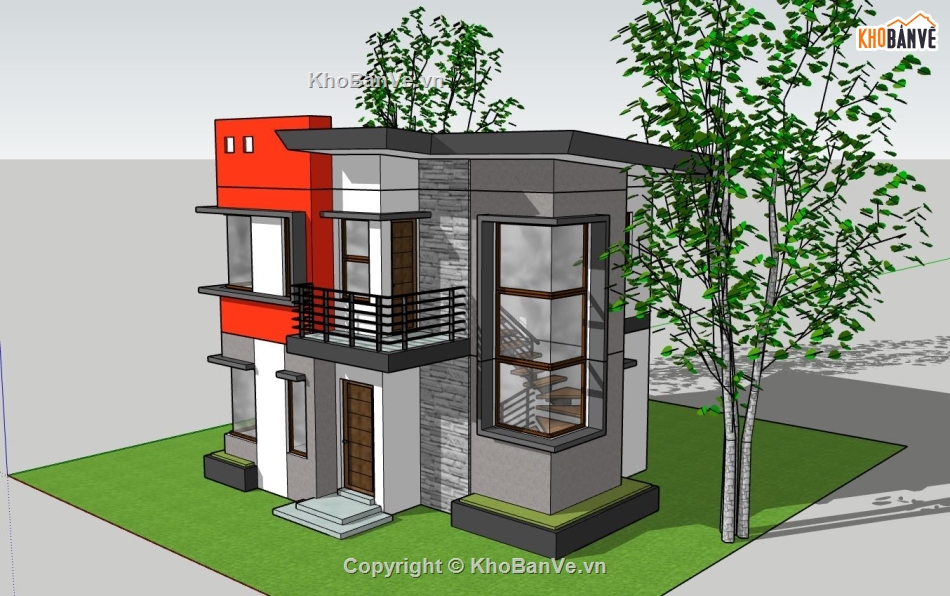 nhà phố 2 tầng,sketchup nhà phố 2 tầng,mẫu su nhà phố hiện đại