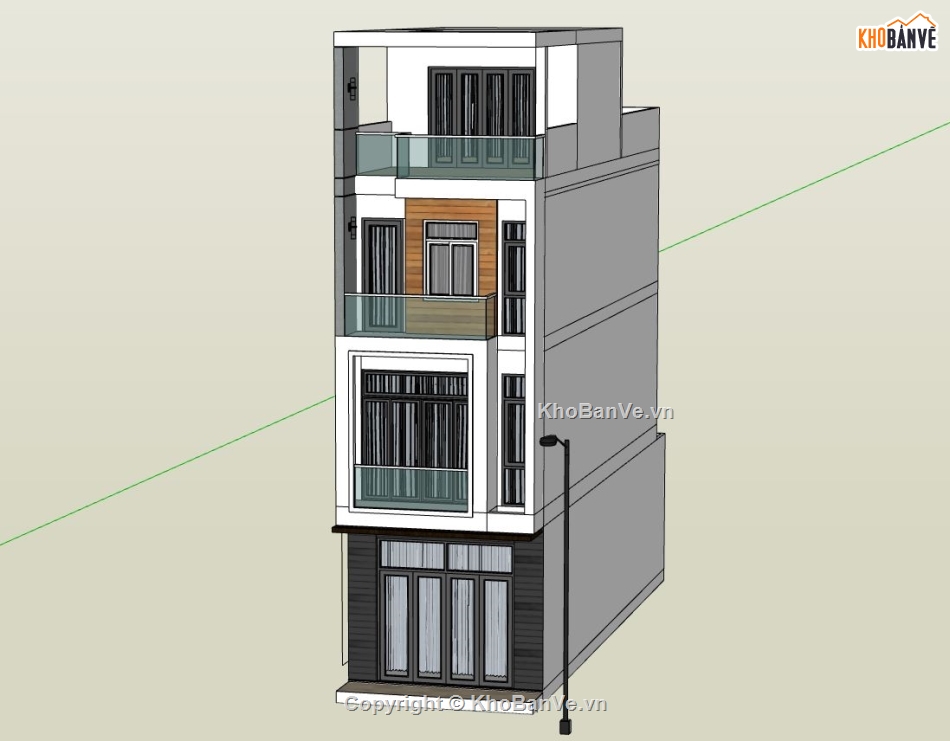 nhà phố 3 tầng,nhà phố 4 tầng,phối cảnh nhà phố 4 tầng,mẫu sketchup nhà phố 3 tầng