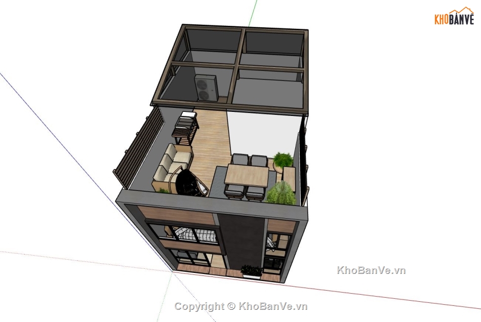 nhà phố 3 tầng,file sketchup nhà phố 3 tầng,phối cảnh nhà phố 3 tầng,mẫu nhà phố 3 tầng