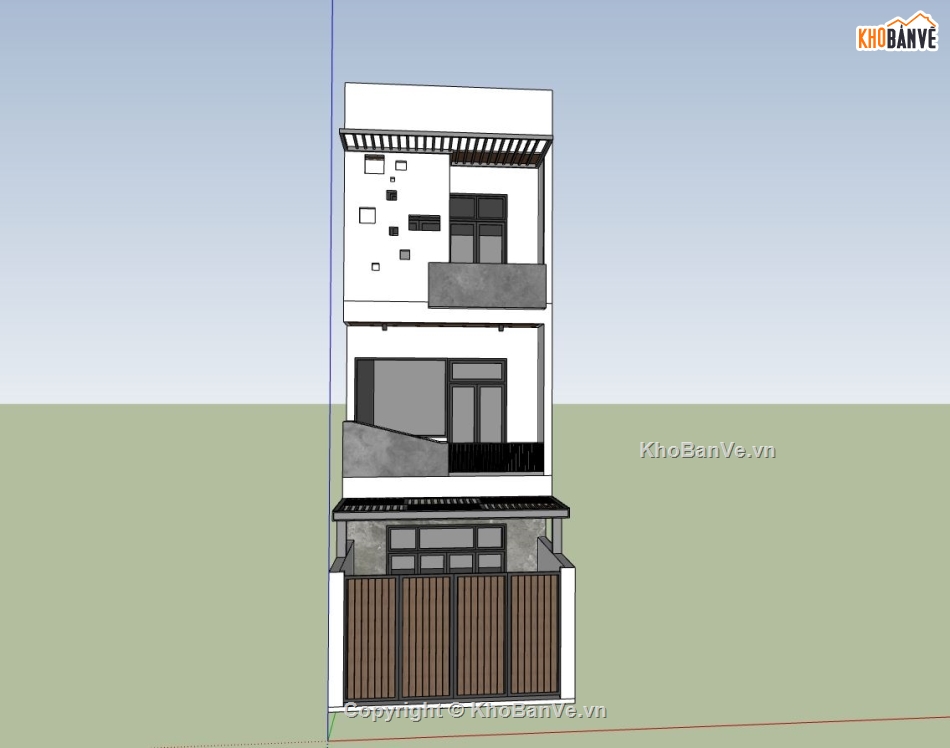 nhà phố 3 tầng,ngoại cảnh nhà phố,nhà phố hiện đại,sketchup nhà phố