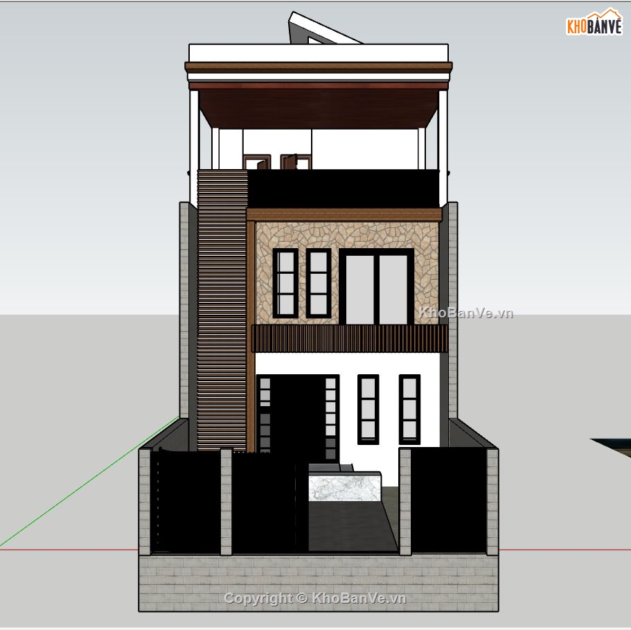 nhà phố 3 tầng,file sketchup nhà phố,mẫu nhà phố hiện đại