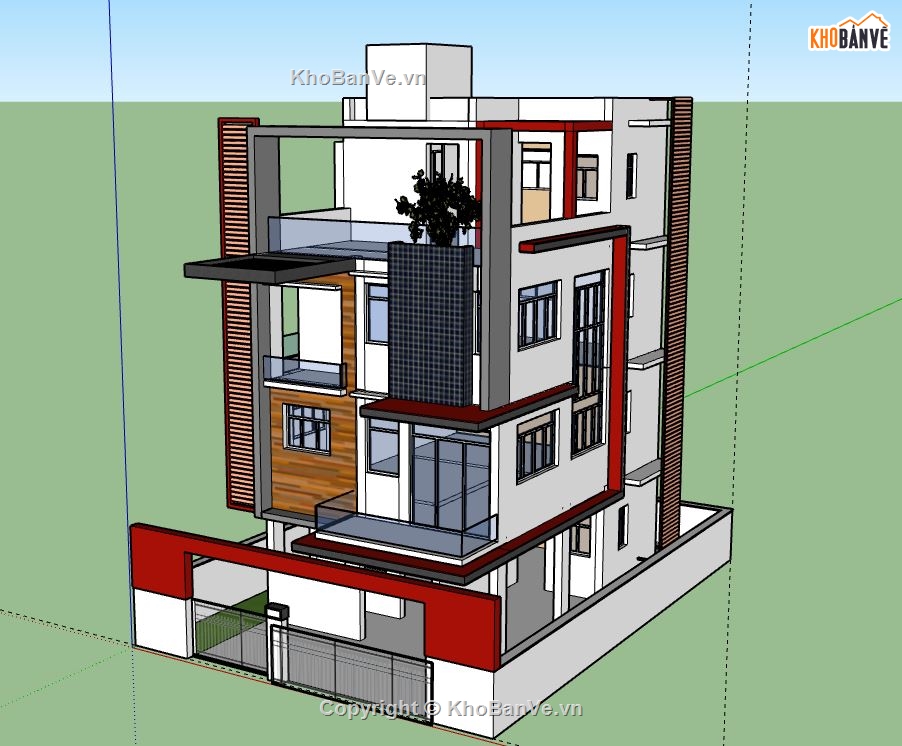 Nhà phố 4 tầng,file su nhà phố 4 tầng,sketchup nhà phố 4 tầng,nhà phố 4 tầng file su,file sketchup nhà phố 4 tầng