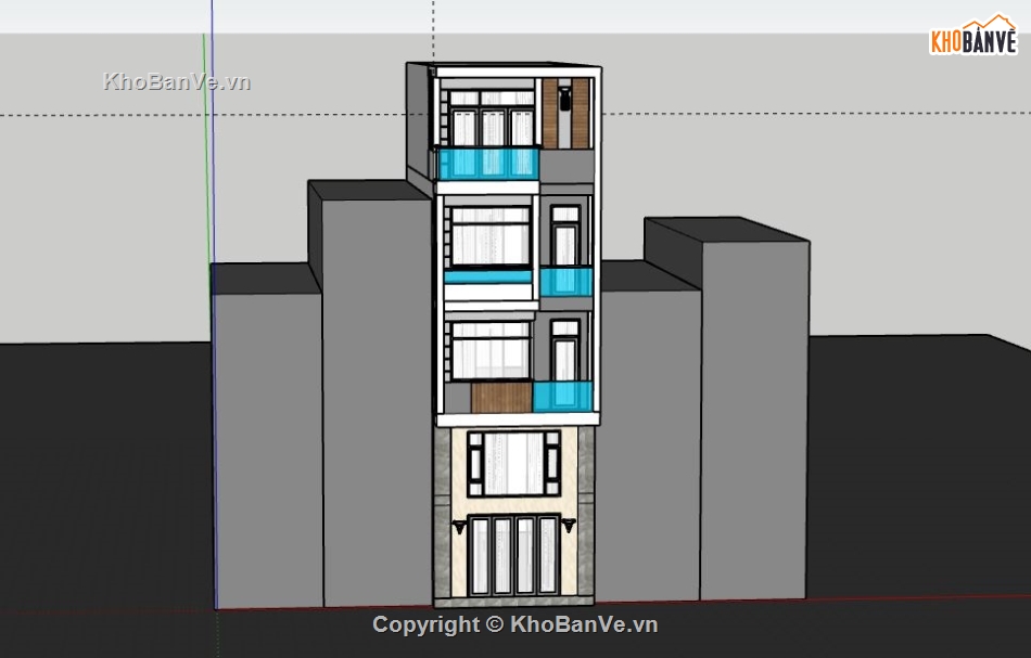 nhà phố 4 tầng,model su nhà phố 4 tầng,sketchup nhà phố 4 tầng