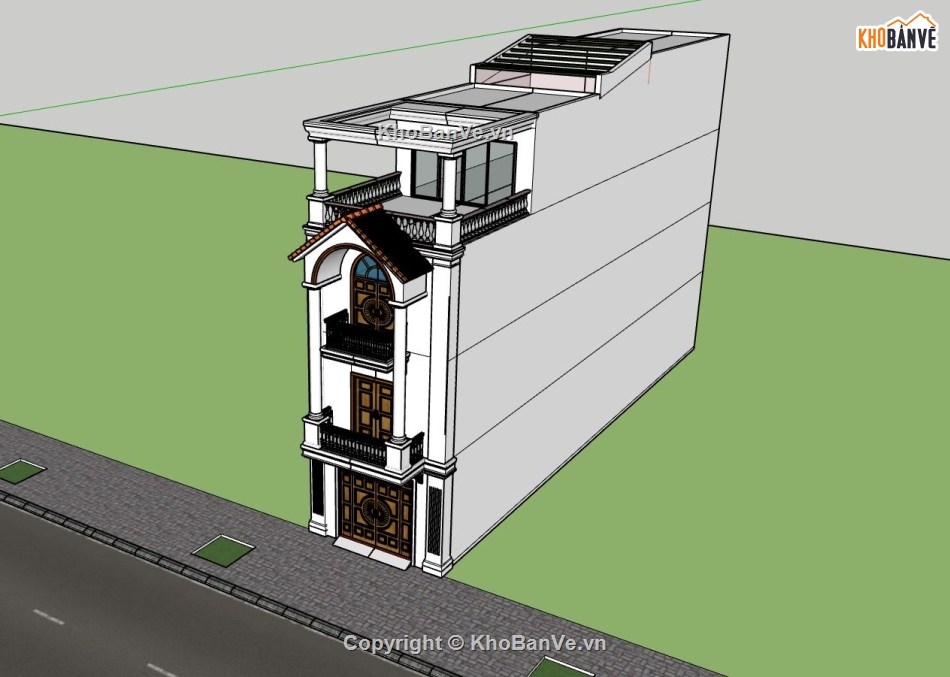 nhà phố  tân cổ điển,nhà phố 4 tầng,phối cảnh nhà phố đẹp,file sketchup nhà phố